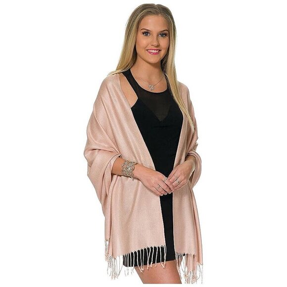 Pashmina Shawls and Wraps for Evening Dresses Pale Rose Gold - Picture 2 of 7
